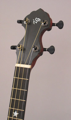Photo of the banjo shaped headstock on Mandonator 18