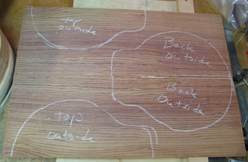 Layout of back and front on the wood