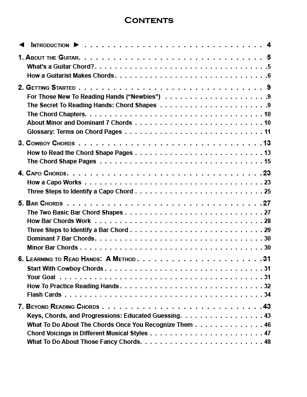 Table of contents from "Hand Over the Chords"